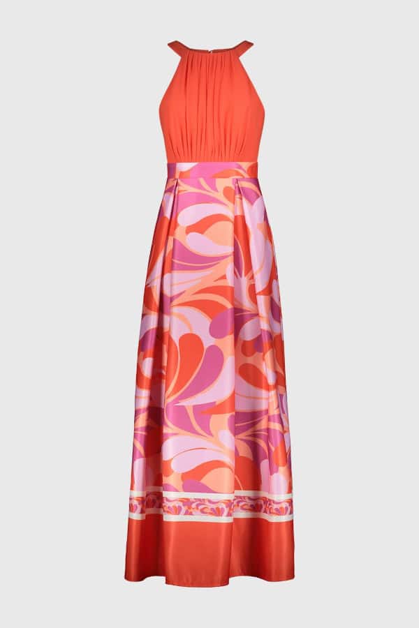 Edas Luxury Collection Famuel Γυναικείο Φόρεμα Maxi Εμπριμέ Πορτοκαλί