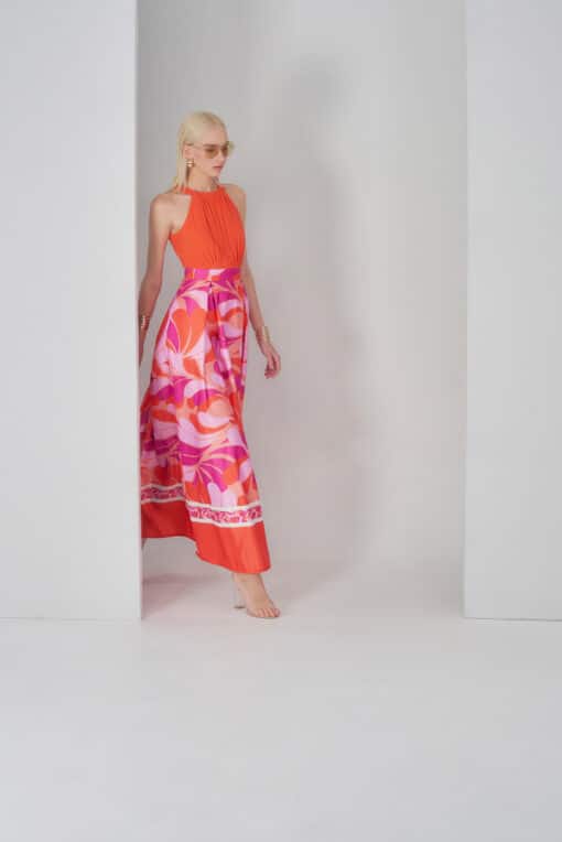Edas Luxury Collection Famuel Γυναικείο Φόρεμα Maxi Εμπριμέ Πορτοκαλί_1