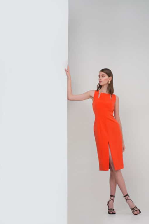 Edas Luxury Collection Ticia Γυναικείο Φόρεμα Midi Με Σκίσιμο Πορτοκαλί