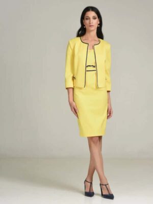 Estel Γυναικείο Σύνολο Σακάκι-Φόρεμα Κίτρινο με Μπλε Λεπτομέρειες