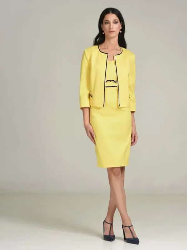 Estel-Γυναικείο-Σύνολο-Σακάκι-Φόρεμα-Κίτρινο-με-Μπλε-Λεπτομέρειες1-1