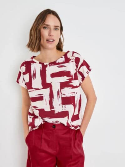 Gerry-Weber-Γυναικείο-Top-με-Μοτίβο-Πινελιές-σε-Λευκό-Κόκκινο-1