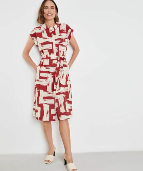 Gerry Weber Γυναικείο Φόρεμα Σεμιζιέ με Μοτίβο Πινελιές Λευκό-Κόκκινο