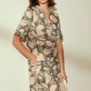 Kyra Aimee Γυναικείο Φόρεμα με Τύπωμα Φύλλα Εμπριμέ-Μπεζ