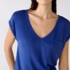 Oui Γυναικεία Κοντομάνικο Μπλουζάκι με V Λαιμόκοψη Μπλε Ρουά