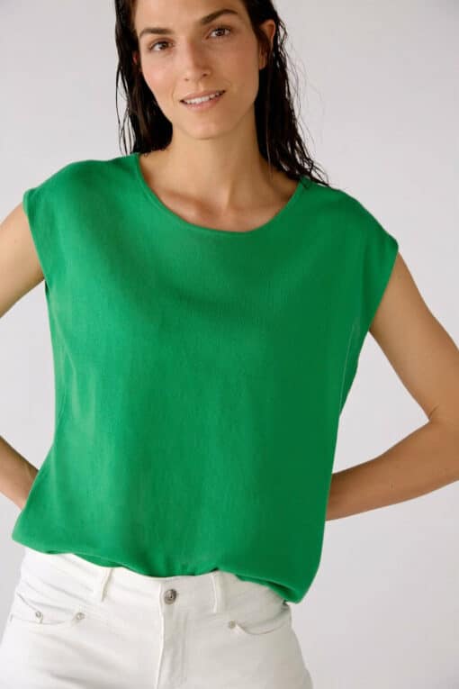 Oui Γυναικείο Αμάνικο Πλεκτό Μπλουζάκι Πράσινο