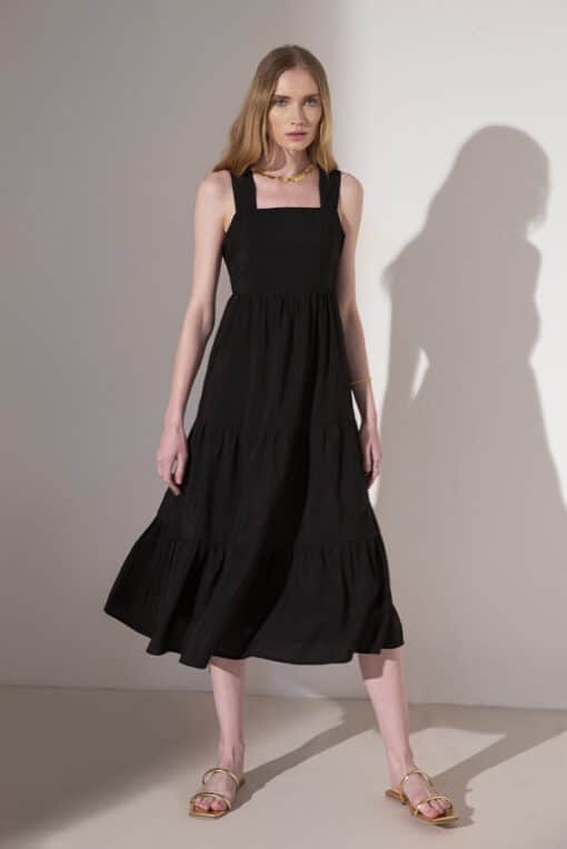 Sarah Lawrence Γυναικείο Φόρεμα με Τιράντες & Βολάν Μαύρο