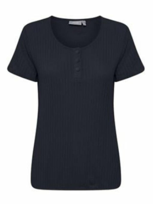 Fransa Γυναικείο T-Shirt Με Κουμπιά & Ανάγλυφο Ύφασμα Μπλε Σκούρο