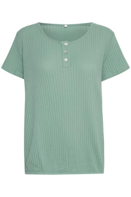 Fransa Γυναικείο T-Shirt Με Κουμπιά & Ανάγλυφο Ύφασμα Πράσινο