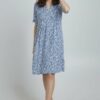 Fransa Γυναικείο Κοντομάνικο Φλοράλ Φόρεμα με Πιέτες Μπλε