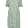 Fransa Γυναικείο Κοντομάνικο Φλοράλ Φόρεμα με Πιέτες Πράσινο_2
