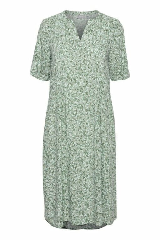 Fransa Γυναικείο Κοντομάνικο Φλοράλ Φόρεμα με Πιέτες Πράσινο_2