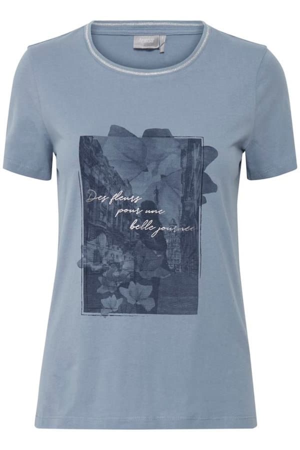 Fransa Γυναικείο Μονόχρωμο T-Shirt Με Τύπωμα Γαλάζιο