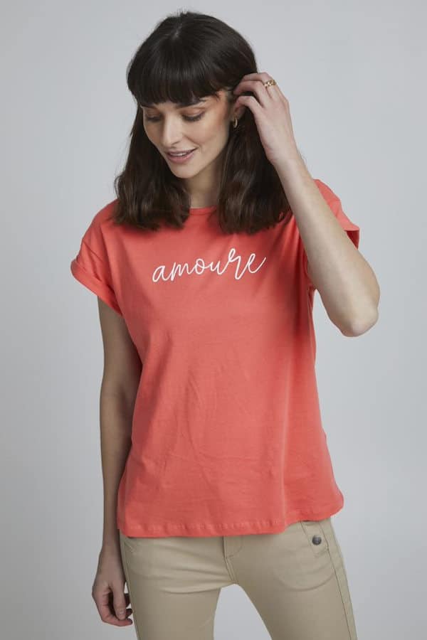 Fransa Γυναικείο Μονόχρωμο T-Shirt με Τύπωμα Κοραλί