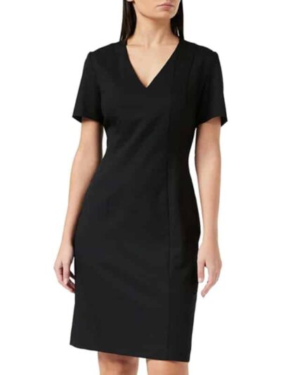 Gerry Weber Γυναικείο Κοντομάνικο Φόρεμα Μαύρο με V Λαιμόκοψη1