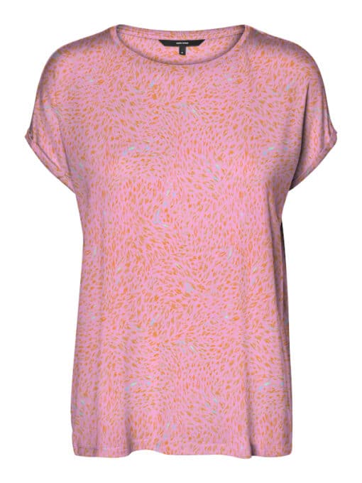 Vero Moda Plain SS Multi Κοντομάνικο Εμπριμέ T-Shirt Ροζ