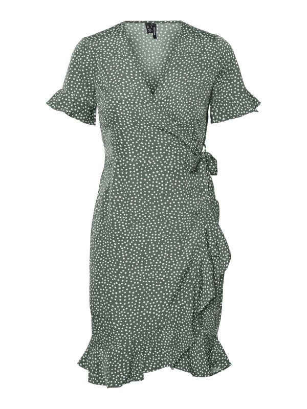 Vero Moda Γυναικείο Φόρεμα Κρουαζέ Mini Πουά Πράσινο