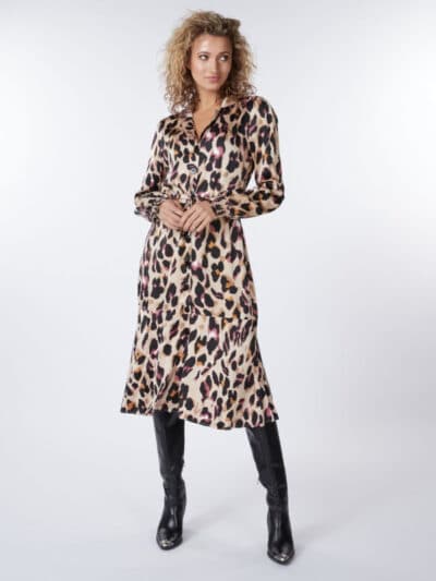 Esqualo Φόρεμα Σεμιζιέ Μακρυμάνικο Midi Animal Print