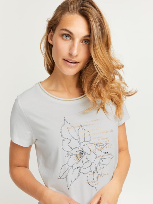 Fransa Κοντομάνικο Μπλουζάκι με Τύπωμα Λουλούδι Γκρι 4