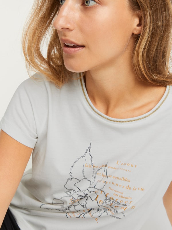 Fransa Κοντομάνικο Μπλουζάκι με Τύπωμα Λουλούδι Γκρι 5