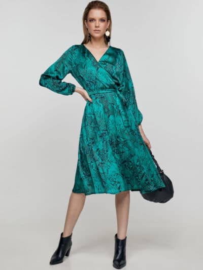 LQ Μακρυμάνικο Φόρεμα Κλος Midi Animal Print Πράσινο