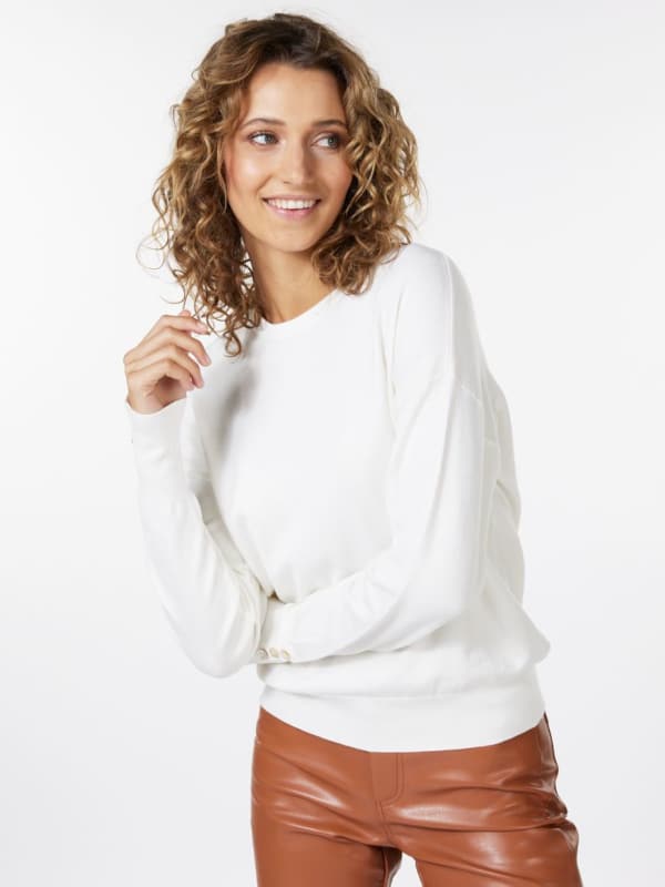 Esquallo Γυναικεία Πλεκτή Μπλούζα με Κουμπάκια στο Μανίκι Λευκό