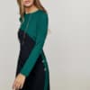 LQ Μακρυμάνικο Φόρεμα Mini Δίχρωμο Πράσινο-Μαύρο με Κουμπιά