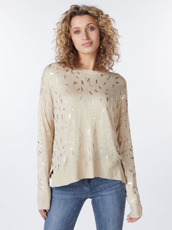 Esquallo Γυναικεία Πλεκτή Μπλούζα Εκρού με Μεταλλικό Τύπωμα