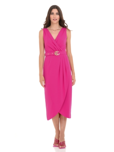 Estel Φόρεμα Αμάνικο Με Ζώνη Ροζ