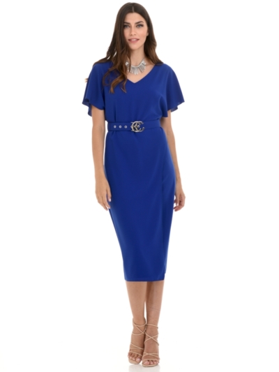 Estel Φόρεμα Κοντομάνικο Με Ζώνη Μπλε