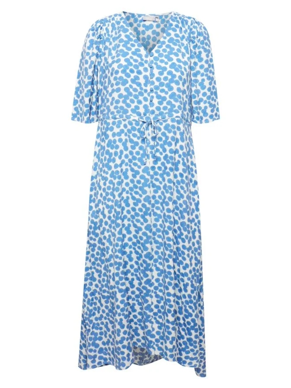 Fransa Φόρεμα Μακρύ Λευκό Με Μπλε Βούλες_1