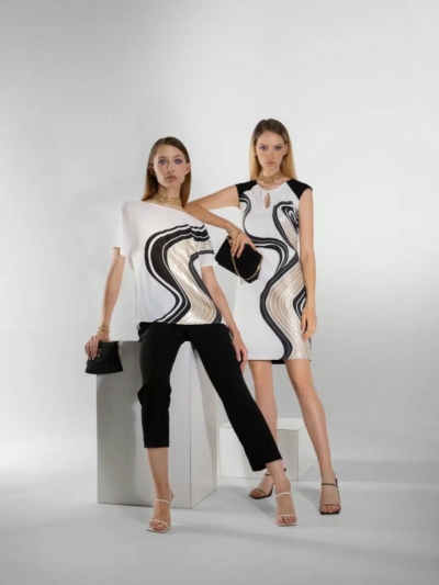 Edas Luxury Collection Stringara Φόρεμα Αμάνικο Λευκό-Μαύρο