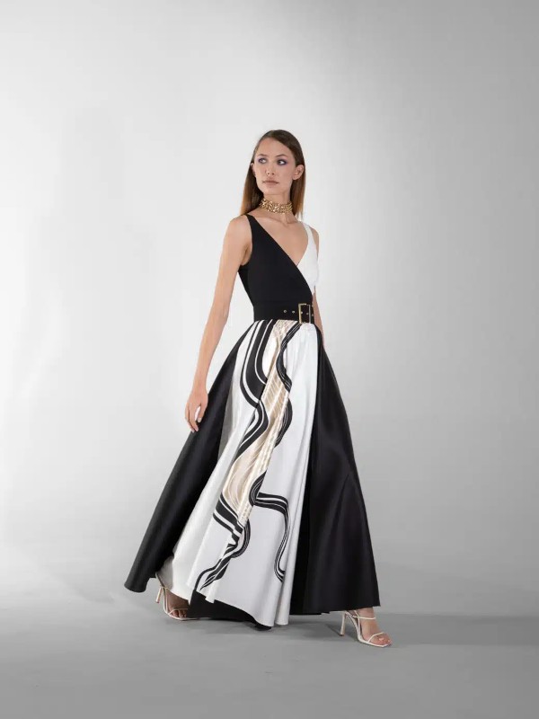 Edas Luxury Collection Saxofono Φόρεμα Αμάνικο Λευκό-Μαύρο