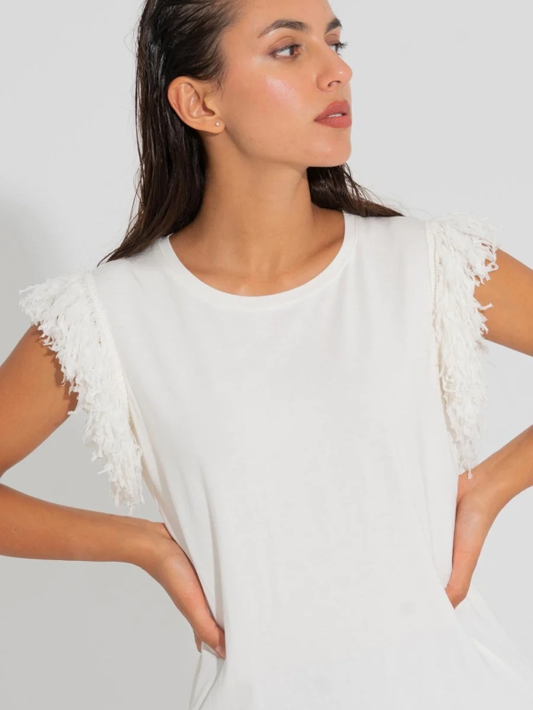 Tinta & Bariloche Siroco T-Shirt Με Κρόσσια Στα Μανίκια Λευκό_4
