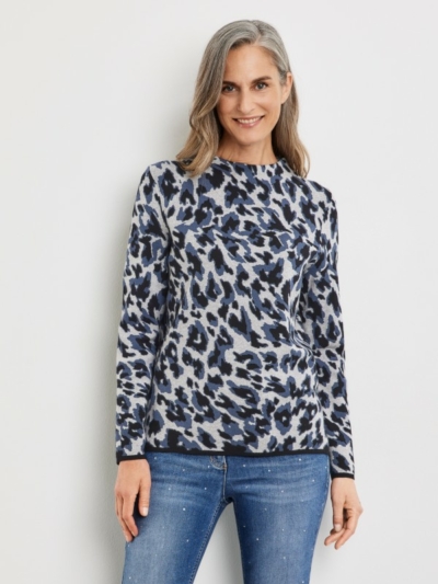 Gerry Weber Μακρυμάνικη Μπλούζα Animal Print Με Κοντό Όρθιο Γιακά