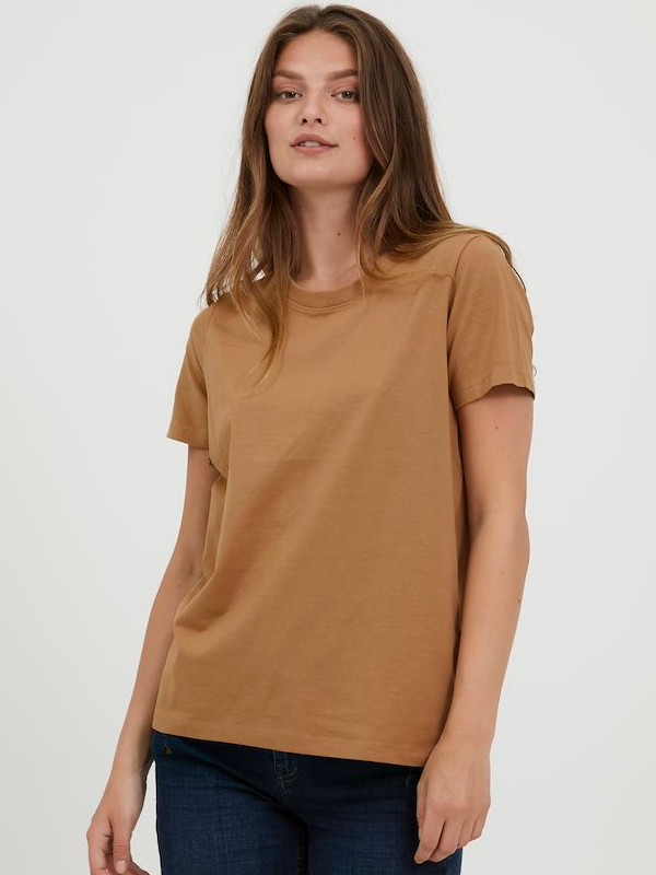 Fransa Γυναικείο T-Shirt με Στρογγυλή Λαιμόκοψη Καφέ