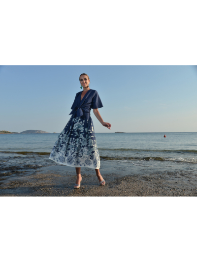 Eleria Cortes Γυναικεία Φούστα Μπλε Με Λευκό Φλοράλ Σχέδιο