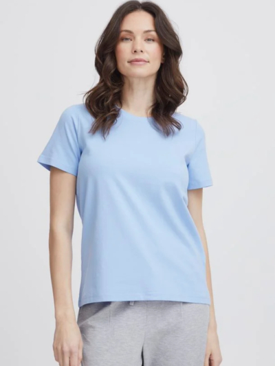 Fransa γυναικείο T-shirt με στρoγγυλή λαιμόκοψη σε γαλάζιο χρώμα.
