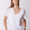 Scorzzo Γυναικεία Μπλούζα Κοντομάνικη Λευκή Με Παγιέτες