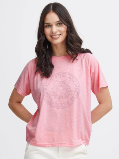 Fransa Γυναικείο T-Shirt Κοντομάνικο Ροζ Με Στάμπα