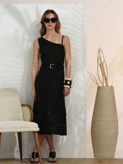 Estel Γυναικείο Λινό Φόρεμα Navy Blue