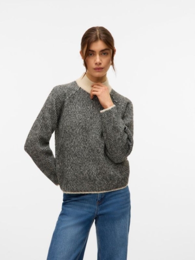 Vero Moda Γυναικείο Πουλόβερ Γκρι-Μπεζ Με Κλειστό Ψηλό Λαιμό