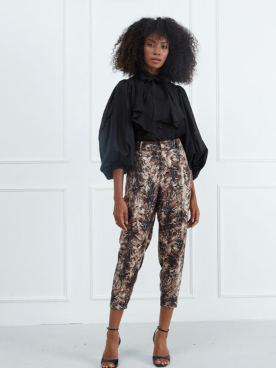 Sarah Lawrence Γυναικείο Παντελόνι Cropped Animal Print Καφέ