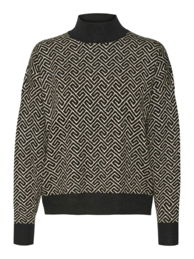Vero Moda Γυναικείο Πουλόβερ Με Γραμμικό Σχέδιο Μπεζ-Μαύρο