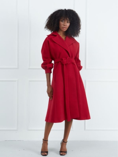 Sarah Lawrence Γυναικείο Μακρύ Παλτό Με Ζώνη Κόκκινο
