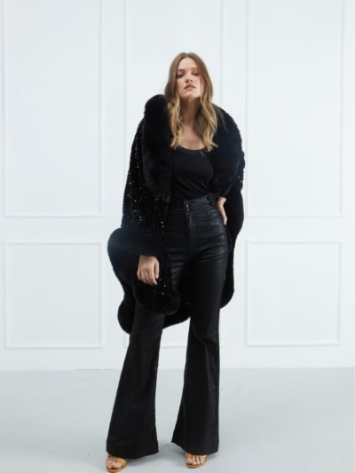 Sarah Lawrence Γυναικείο Παντελόνι Δερμάτινο Καμπάνα Σε Μαύρο