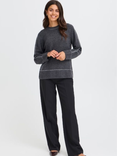 Fransa Γυναικείο Πουλόβερ Με Στρογγυλή Λαιμόκοψη Γκρι Σκούρο