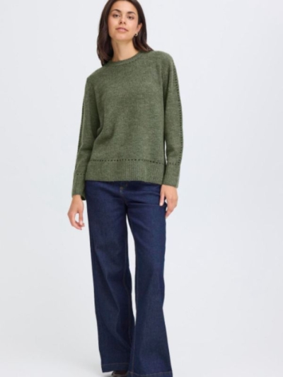 Fransa Γυναικείο Πουλόβερ Με Στρογγυλή Λαιμόκοψη Πράσινο Σκούρο