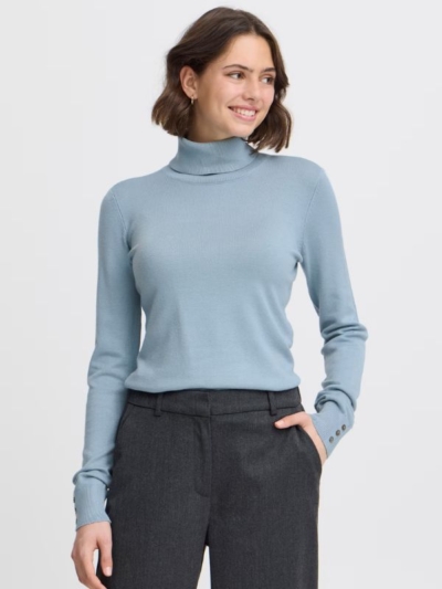 Fransa Γυναικείο Πουλόβερ Ζιβάγκο Με Κουμπιά Στα Μανίκια Γαλάζιο