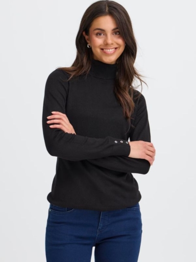 Fransa Γυναικείο Πουλόβερ Ζιβάγκο Με Κουμπιά Στα Μανίκια Μαύρο